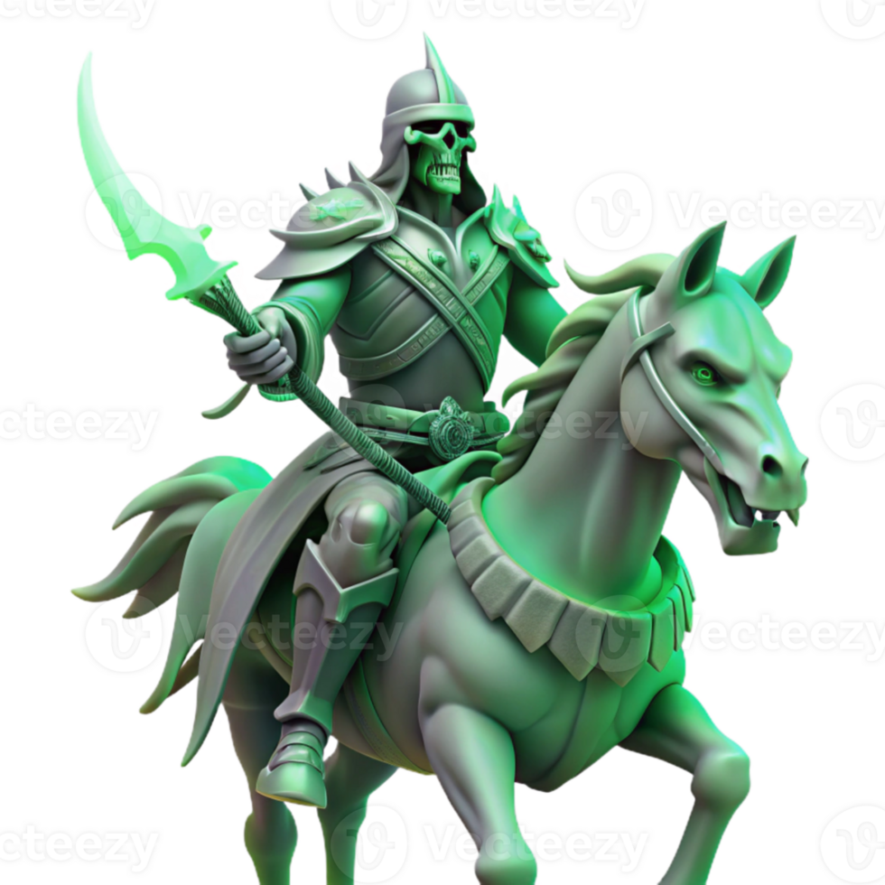extraordinary creative A spectral knight riding a skeletal steed, eerie green glow, dark fantasy style genuine png