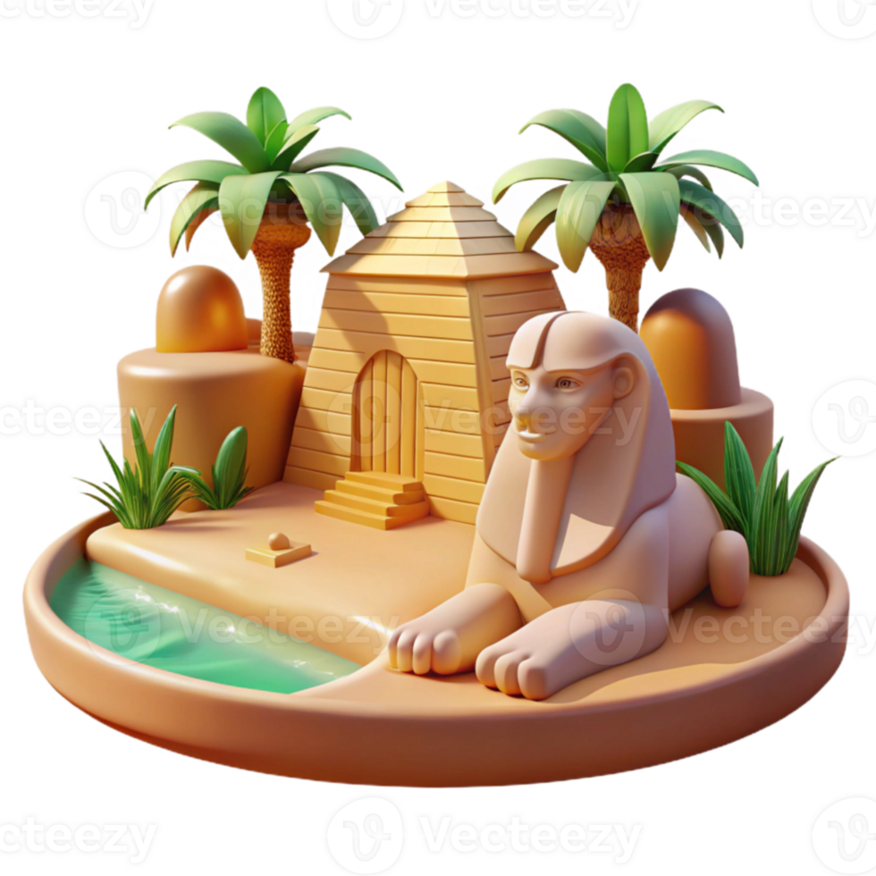 wonderful contemporary A serene sphinx guarding a hidden oasis, warm desert lighting, ancient Egyptian style professional png