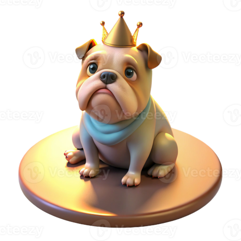 vibrant abstract A grumpy looking bulldog wearing a tiny crown, sitting on a velvet cushion, lit by a single spotlight from above, in a Renaissance painting style high resolution png