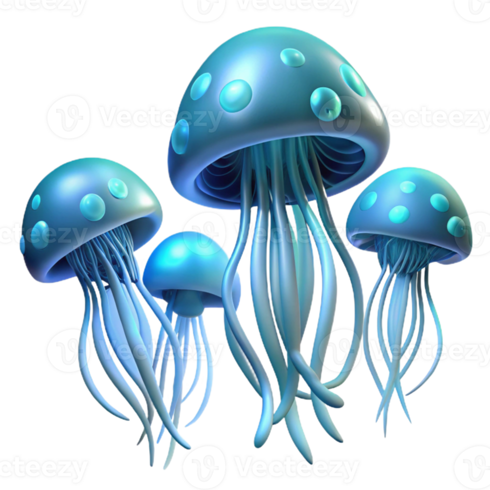 vibrant abstract A school of bioluminescent jellyfish drifting through the deep ocean, illuminated by their own light, in a surreal, abstract style 4K png