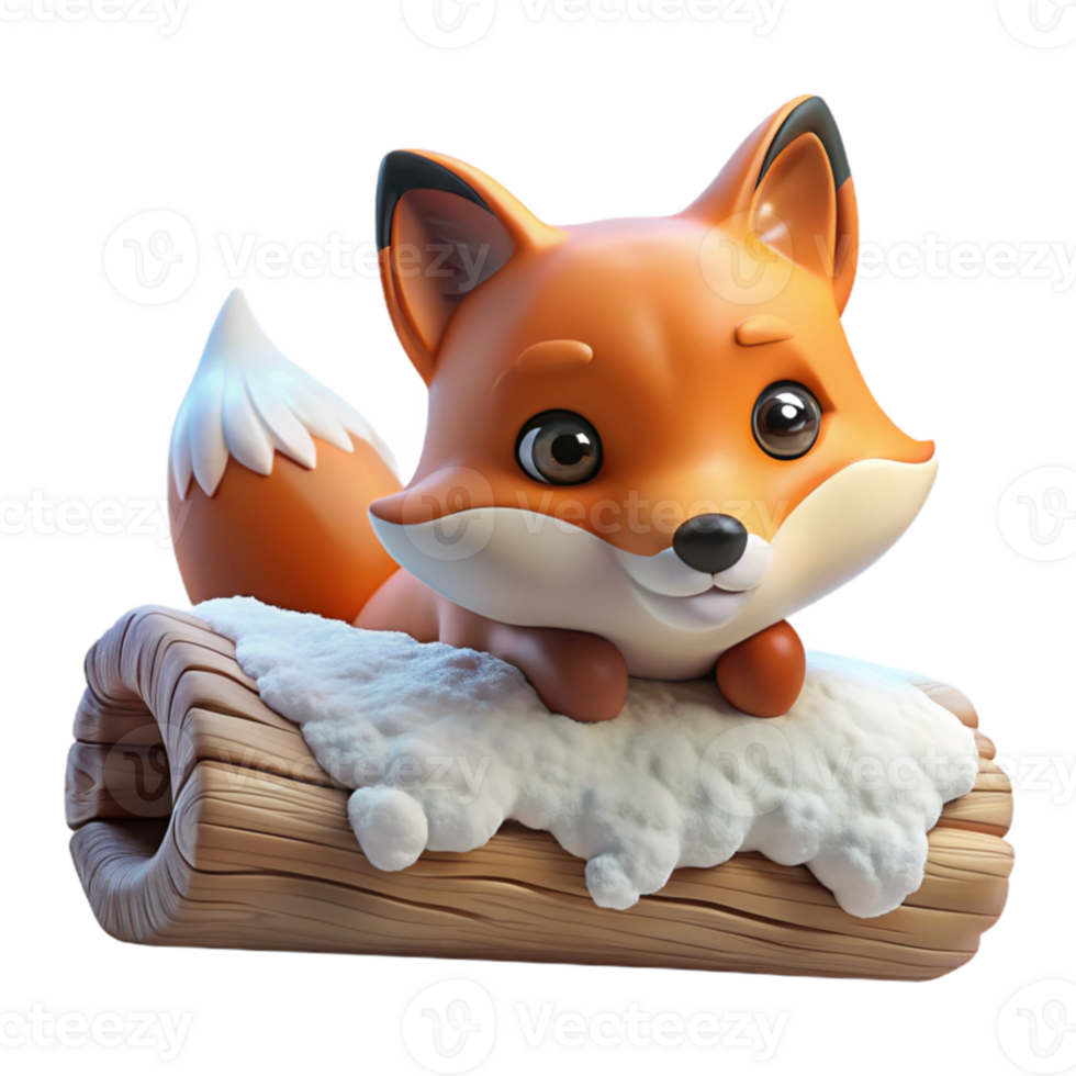 beautiful abstract A curious fox peering out from behind a snow covered log, lit by the soft light of a winter morning, in a whimsical, storybook style premium png