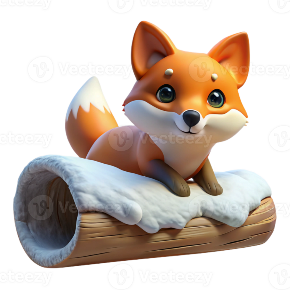 stunning classic A curious fox peering out from behind a snow covered log, lit by the soft light of a winter morning, in a whimsical, storybook style 4K png