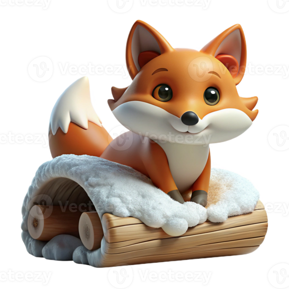 extraordinary contemporary A curious fox peering out from behind a snow covered log, lit by the soft light of a winter morning, in a whimsical, storybook style high resolution png