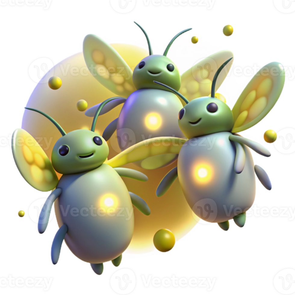 magnificent creative A group of fireflies dancing in a dark forest, their bioluminescence creating a magical atmosphere, in a dreamy, ethereal style exclusive png