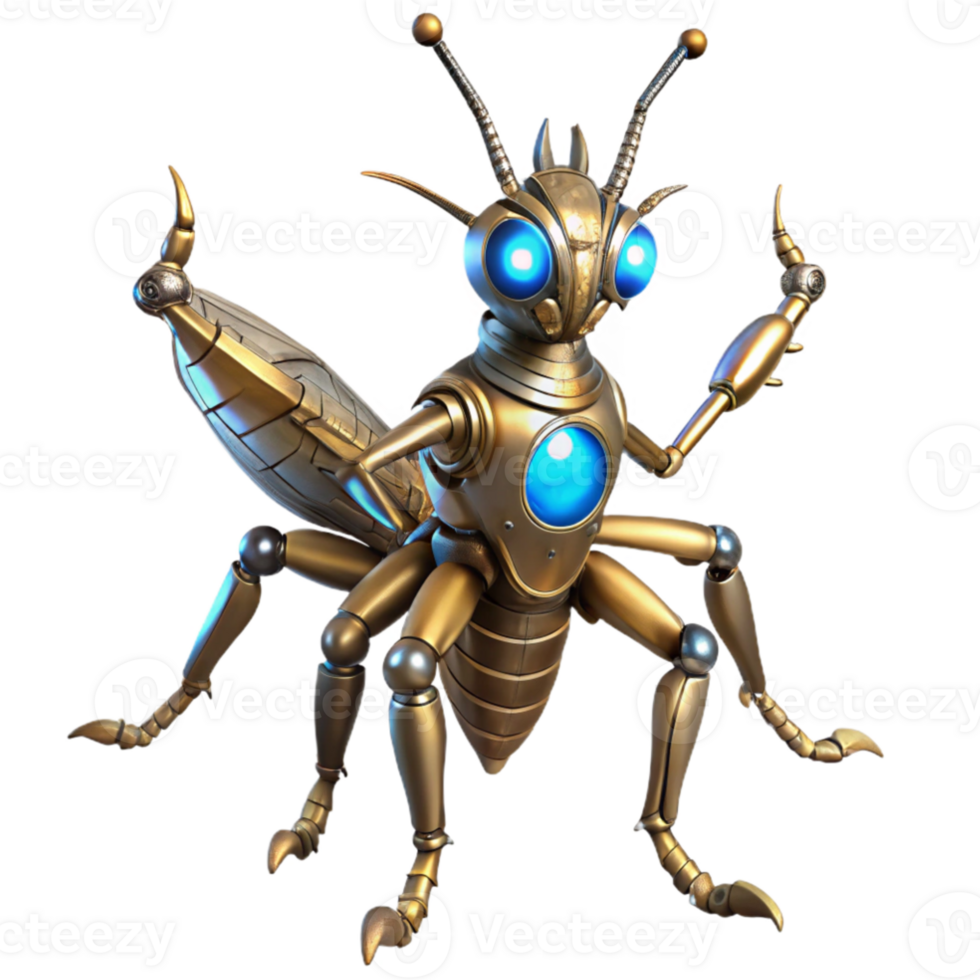 extraordinary artistic A towering steampunk automaton, resembling a colossal praying mantis, crafted from polished steel and brass, illuminated by flickering blue energy conduits, art nouveau... png