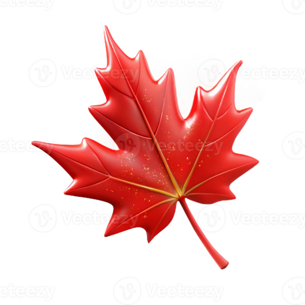 dramatic abstract A single, perfect red maple leaf falling through the air, caught in a beam of light, with a bokeh effect professional png