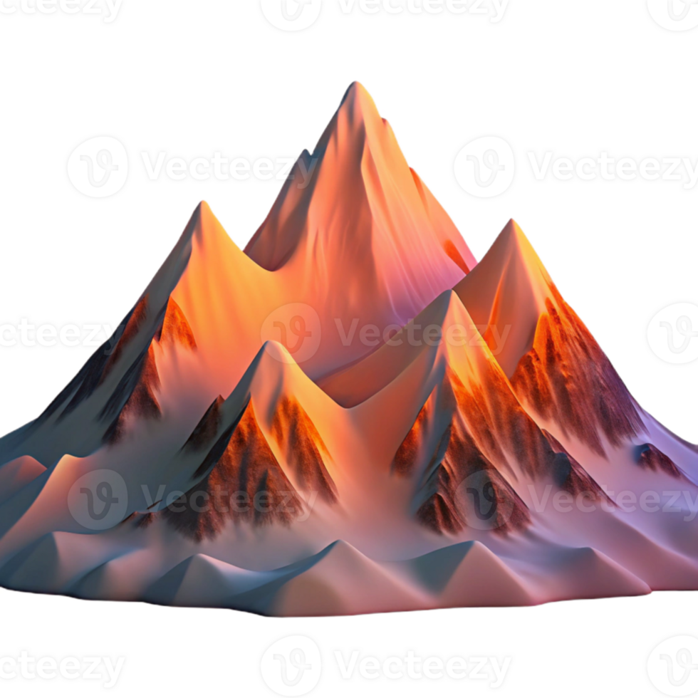 dramatic minimalist A majestic snow capped mountain range at dawn, with pink and orange hues reflecting on the snow, in a dramatic, cinematic style detailed png