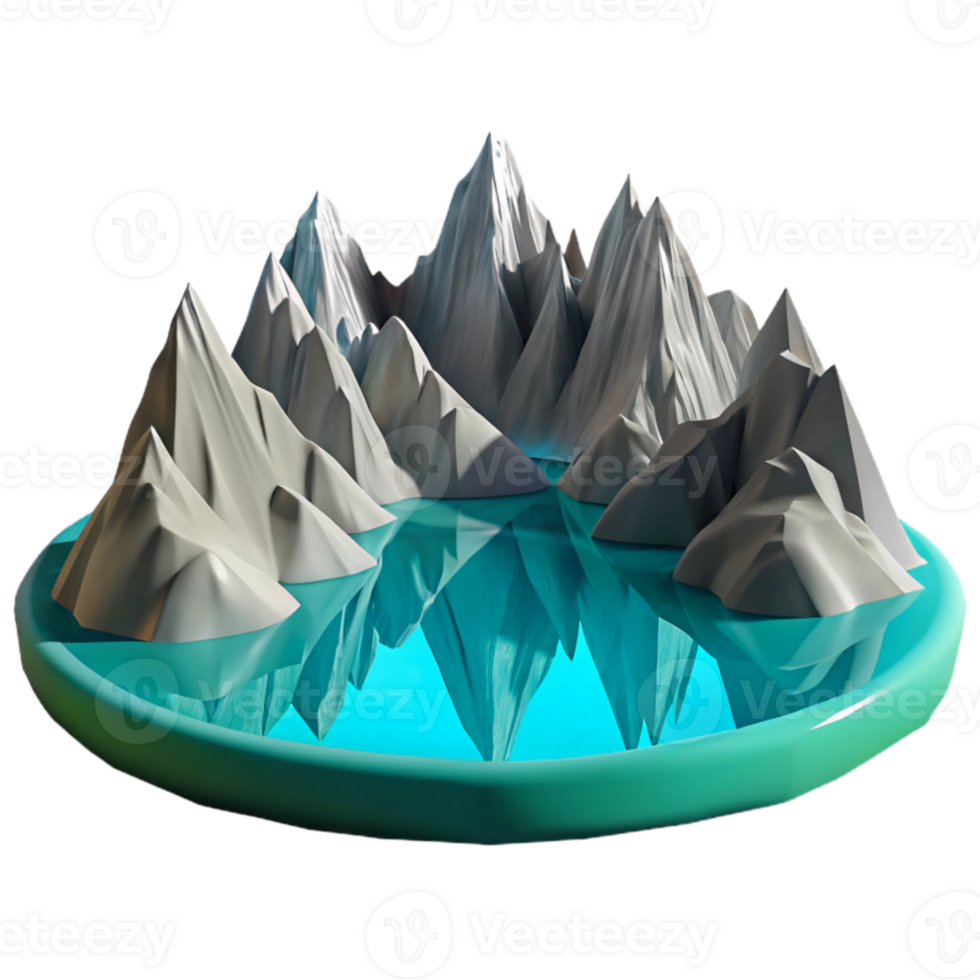 beautiful rustic A crystal clear mountain lake reflecting the surrounding peaks, with a serene, peaceful atmosphere, in a realistic style high resolution png
