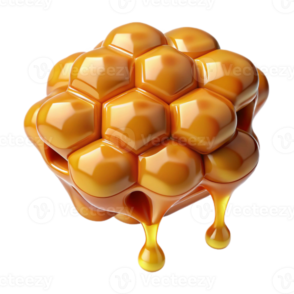 magnificent creative A close up of a honeycomb dripping with golden honey, with a warm, inviting light, in a macro photography style high quality png