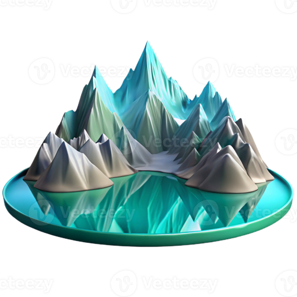 serene artistic A crystal clear mountain lake reflecting the surrounding peaks, with a serene, peaceful atmosphere, in a realistic style high quality png
