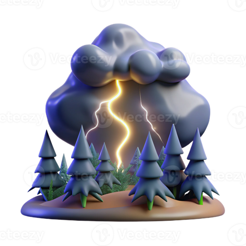 extraordinary modern A lightning strike illuminating a stormy night sky over a dark forest, in a dramatic, powerful style detailed png