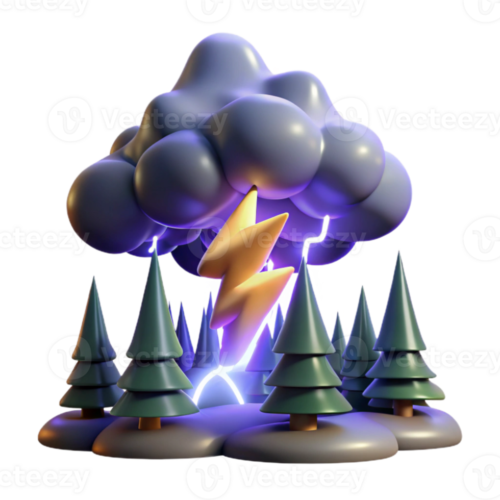 elegant artistic A lightning strike illuminating a stormy night sky over a dark forest, in a dramatic, powerful style authentic png