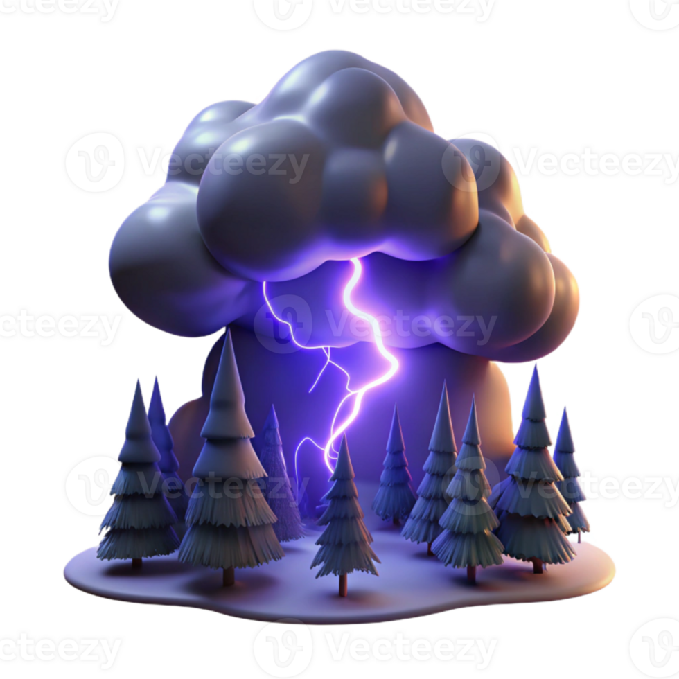 dramatic rustic A lightning strike illuminating a stormy night sky over a dark forest, in a dramatic, powerful style high resolution png