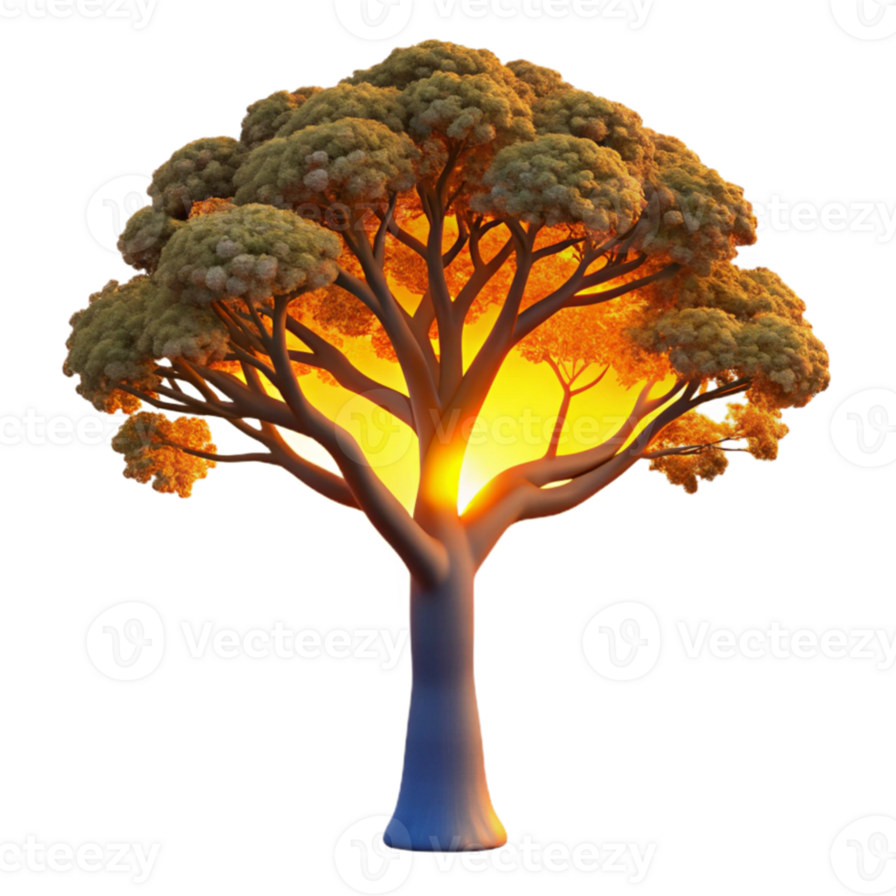 impressive minimalist A solitary, weathered oak tree silhouetted against a vibrant sunset, painted in the style of Albert Bierstadt, with warm, golden light streaming through the branches exclusive png
