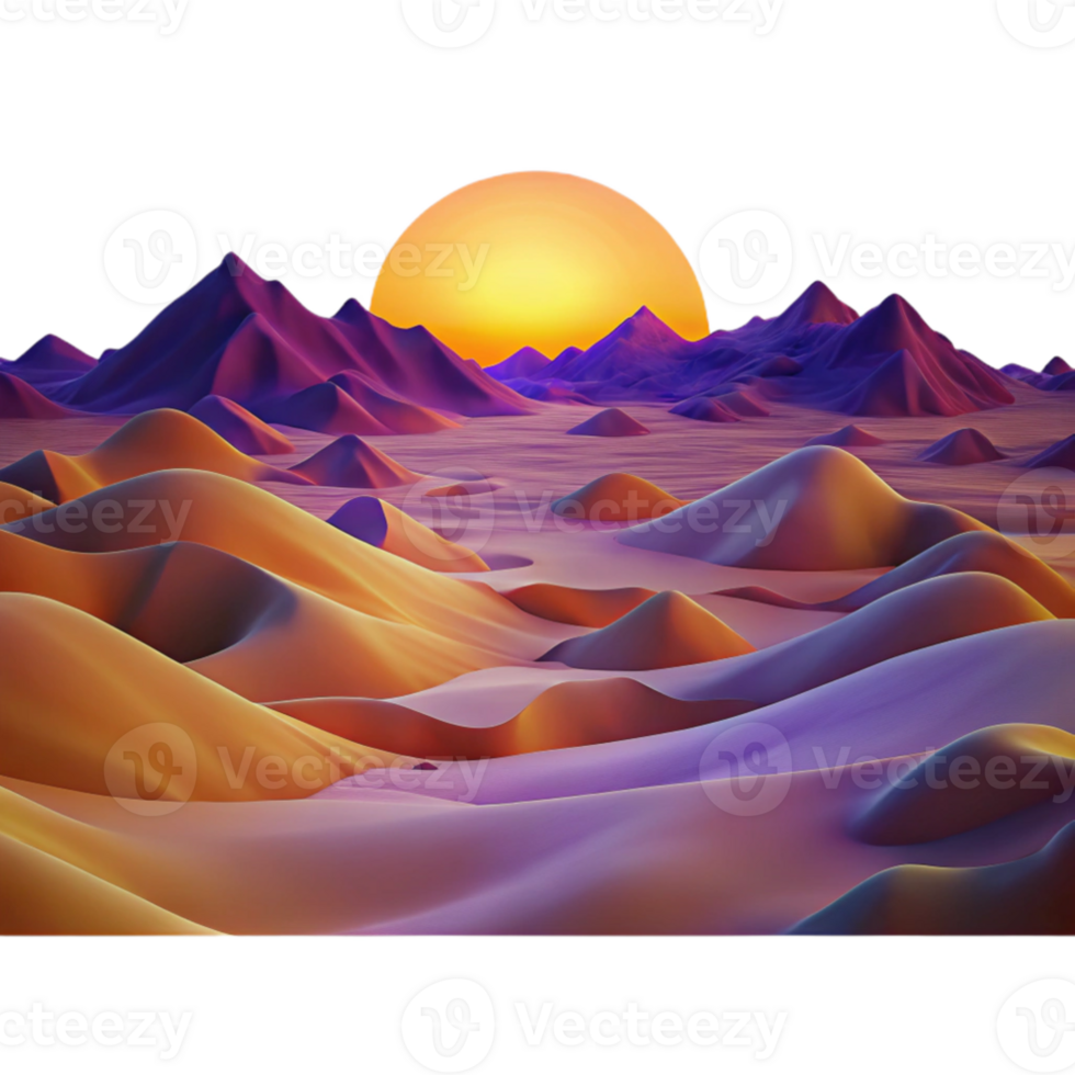 impressive creative A panoramic view of a vast desert landscape at sunset, with warm, orange and purple hues and long shadows, rendered in a photorealistic style with high detail professional png