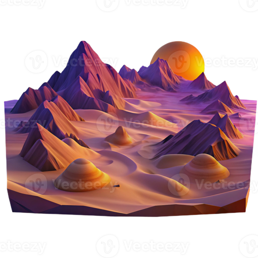 elegant rustic A panoramic view of a vast desert landscape at sunset, with warm, orange and purple hues and long shadows, rendered in a photorealistic style with high detail professional png