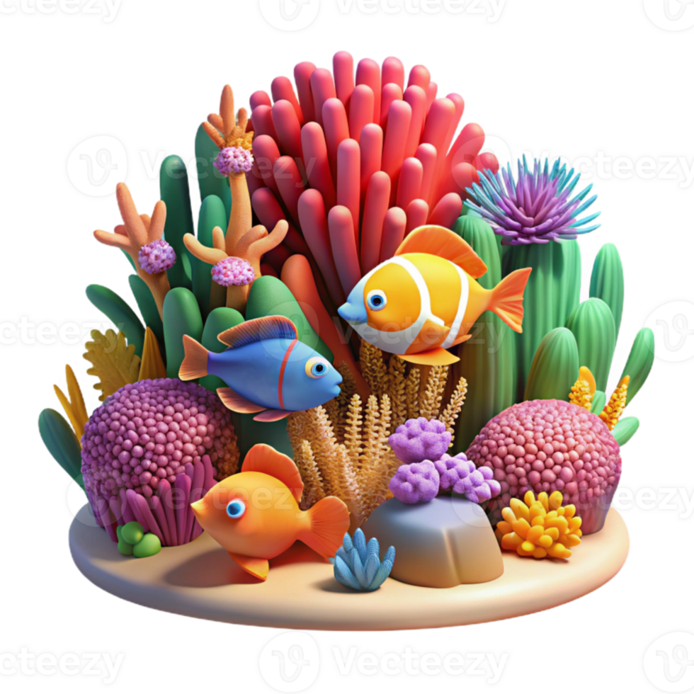 magnificent artistic A vibrant coral reef teeming with colorful fish and marine life, illuminated by underwater sunlight, rendered in a photorealistic style with vibrant colors high quality png