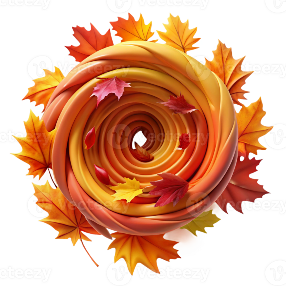 serene abstract A swirling vortex of autumn leaves in various shades of red, orange, and yellow, captured in a dynamic, swirling motion with warm, autumnal lighting detailed png