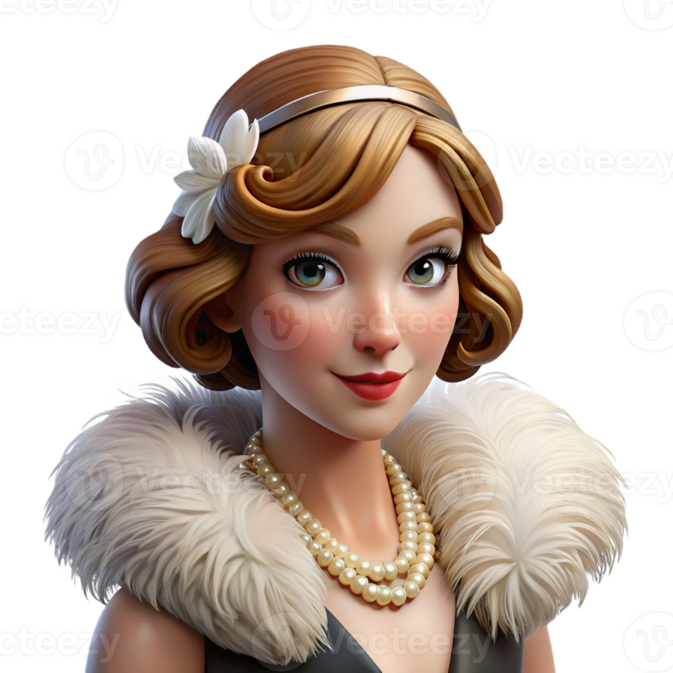 vibrant abstract Portrait of a glamorous woman with 1920s flapper attire and makeup, a feather boa, Art Deco style, sharp studio lighting authentic png