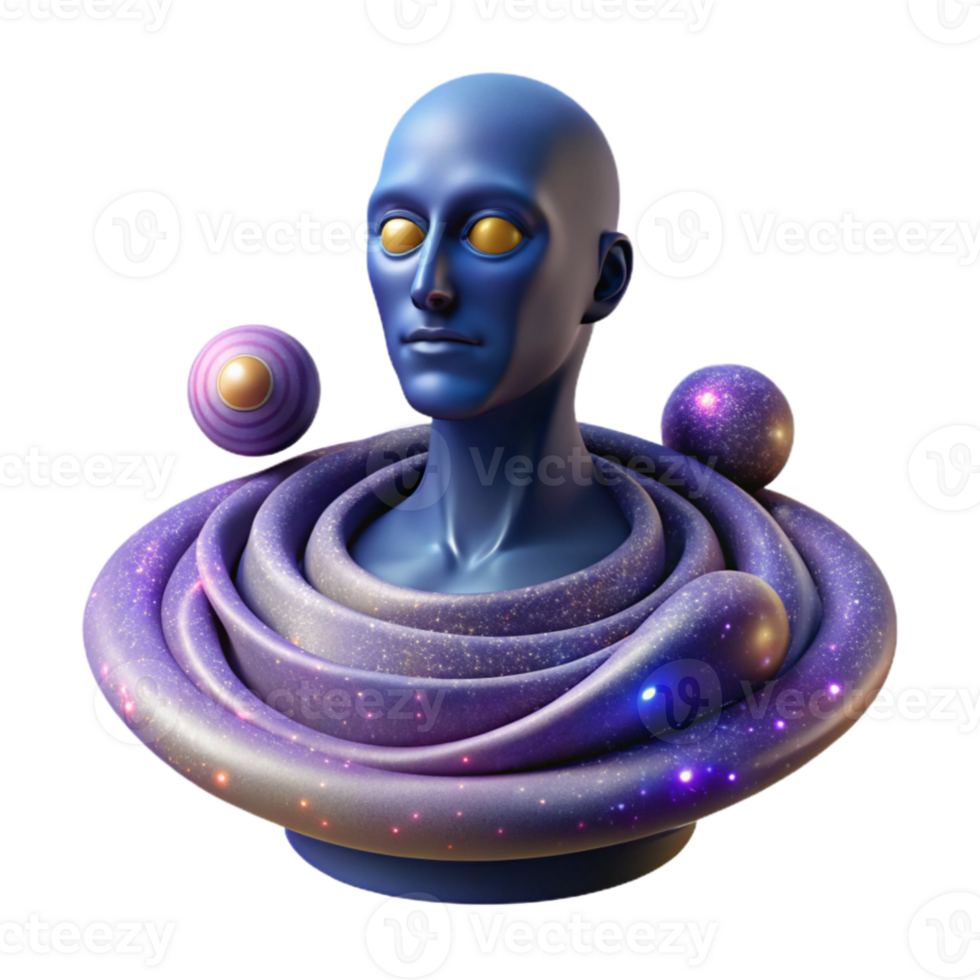 vibrant traditional Portrait of an abstract figure composed of swirling galaxies and nebulae, radiating cosmic light, surrealism original png