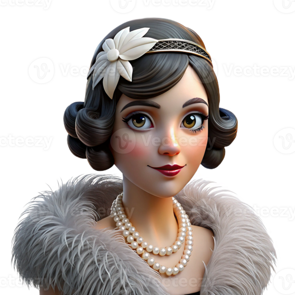 wonderful rustic Portrait of a glamorous woman with 1920s flapper attire and makeup, a feather boa, Art Deco style, sharp studio lighting original png
