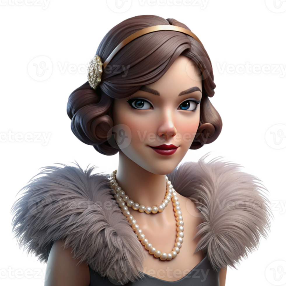 magnificent minimalist Portrait of a glamorous woman with 1920s flapper attire and makeup, a feather boa, Art Deco style, sharp studio lighting authentic png