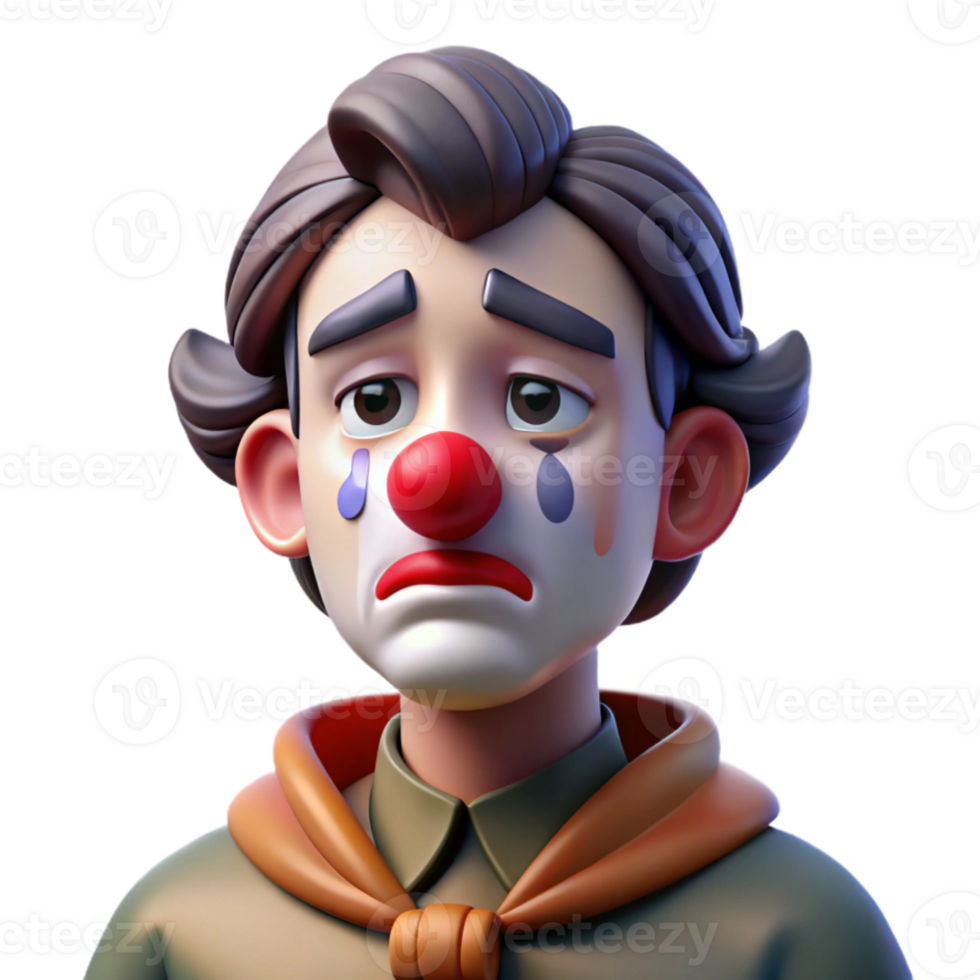 wonderful classic Portrait of a sorrowful clown with smeared makeup and a single tear rolling down their cheek, dimly lit, melancholic atmosphere detailed png
