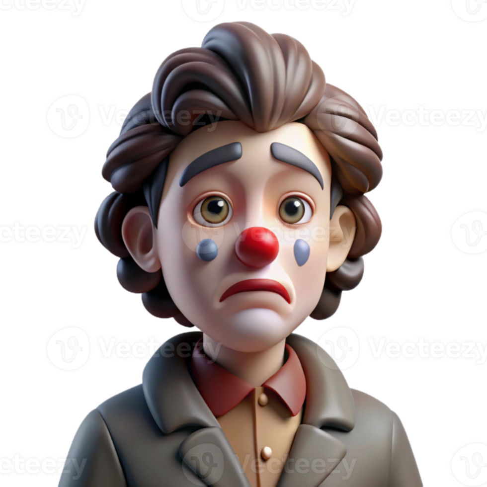 stunning minimalist Portrait of a sorrowful clown with smeared makeup and a single tear rolling down their cheek, dimly lit, melancholic atmosphere genuine png