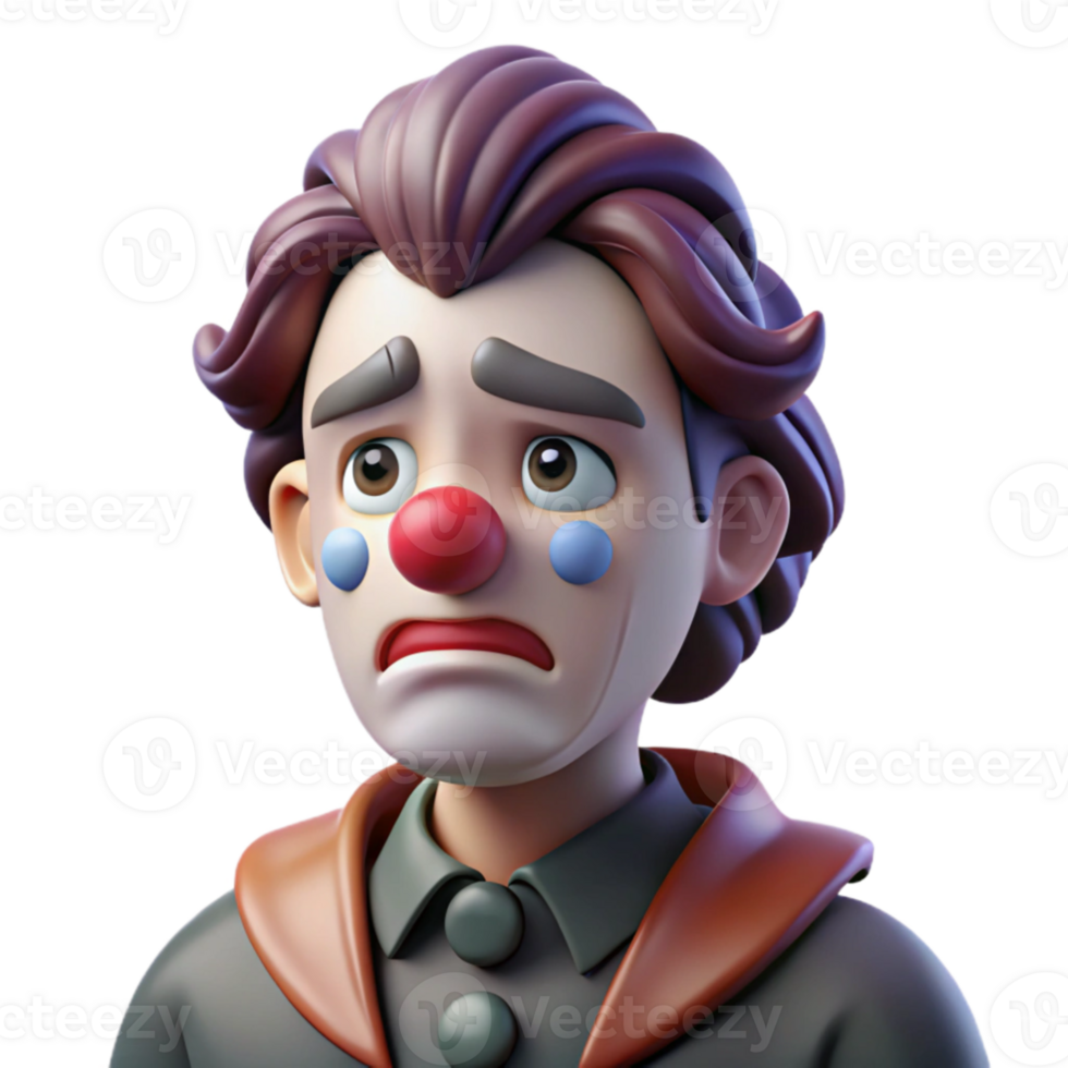 extraordinary abstract Portrait of a sorrowful clown with smeared makeup and a single tear rolling down their cheek, dimly lit, melancholic atmosphere genuine png