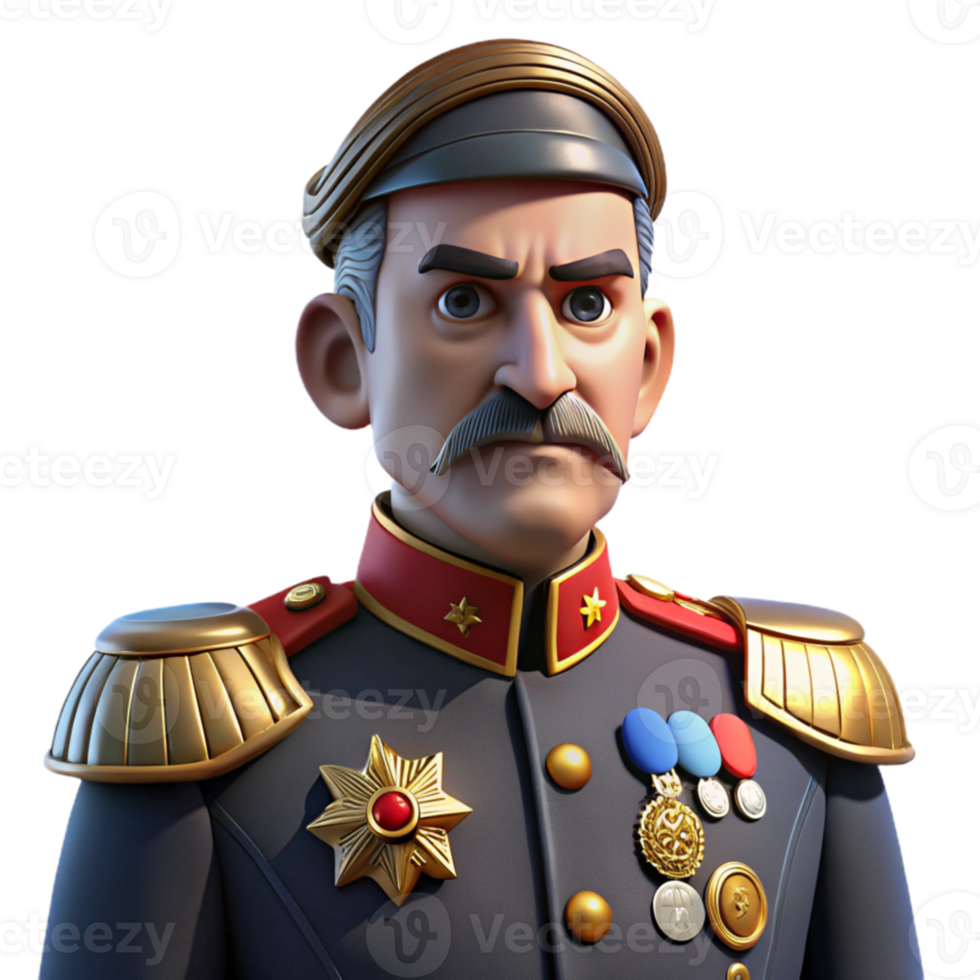 stunning modern Portrait of a stern looking general in full military regalia, adorned with medals, dramatic backlighting, cinematic style detailed png