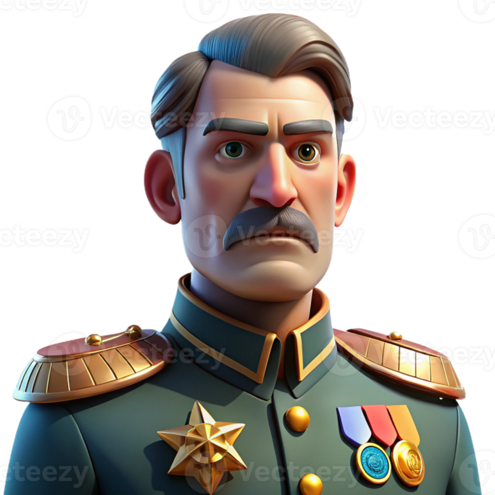 magnificent creative Portrait of a stern looking general in full military regalia, adorned with medals, dramatic backlighting, cinematic style 4K png