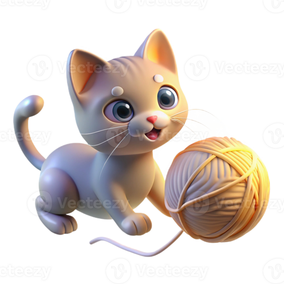 vibrant classic A playful kitten batting at a ball of yarn, illuminated by a shaft of light from a nearby window, in a soft, pastel art style detailed png