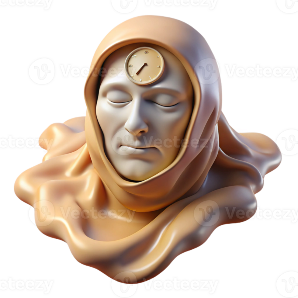 magnificent creative A surreal portrait of a melting clock draped over a human face with closed eyes. Soft, dreamlike lighting. Salvador Dali style genuine png