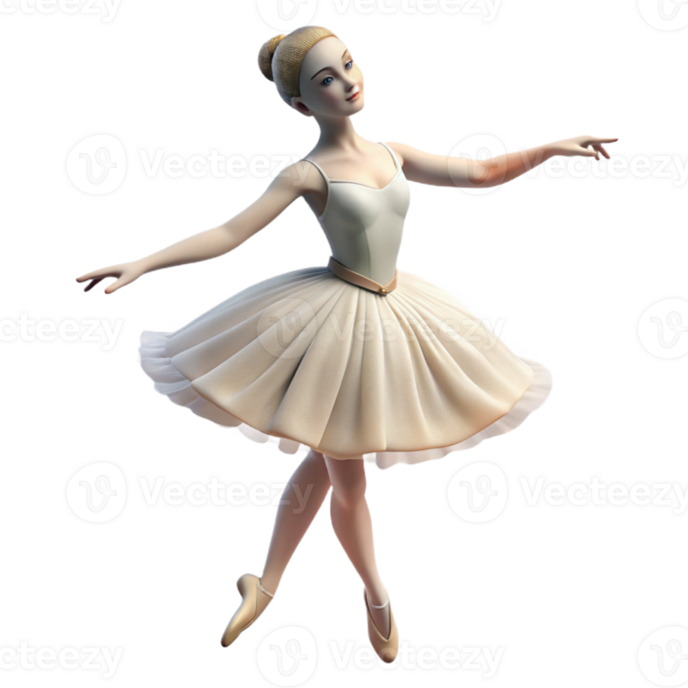 wonderful modern Portrait of a graceful ballerina with flowing white tulle, poised on pointe, and a serene expression. Soft, diffused lighting. Degas style detailed png