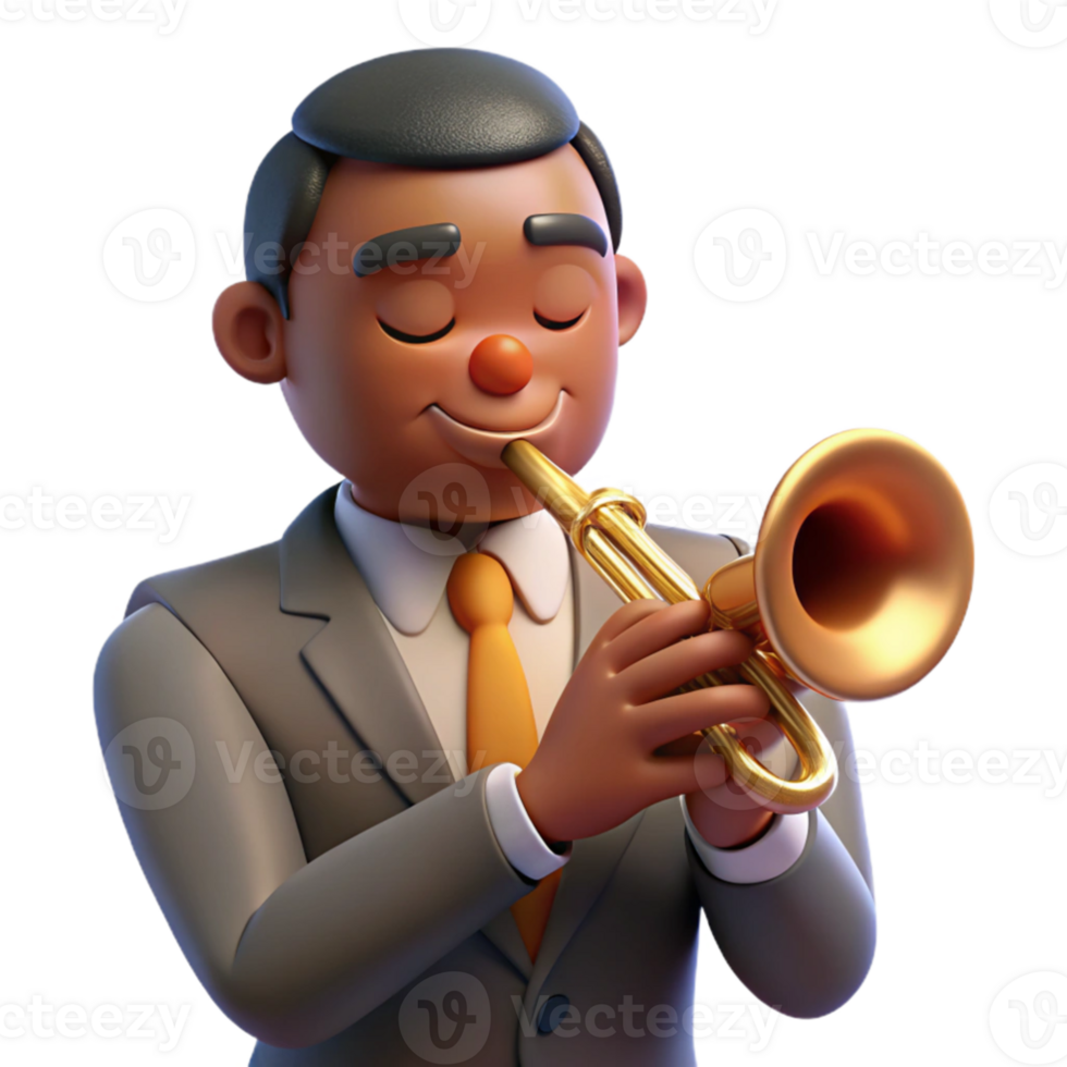 vibrant minimalist Portrait of a jazz musician with a trumpet held to their lips, eyes closed in concentration. Warm, smoky lighting in a jazz club setting 4K png