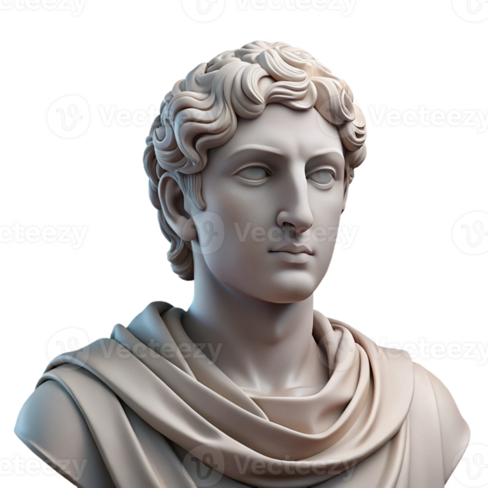 elegant vintage Portrait of a classical Greek statue with a serene expression and draped robes. Soft, even lighting. Classical art style premium png