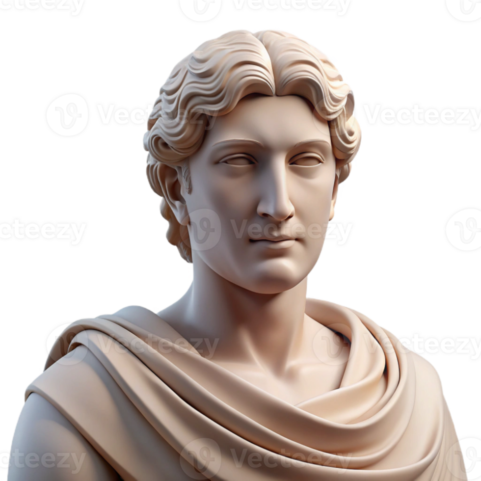 vibrant abstract Portrait of a classical Greek statue with a serene expression and draped robes. Soft, even lighting. Classical art style high quality png