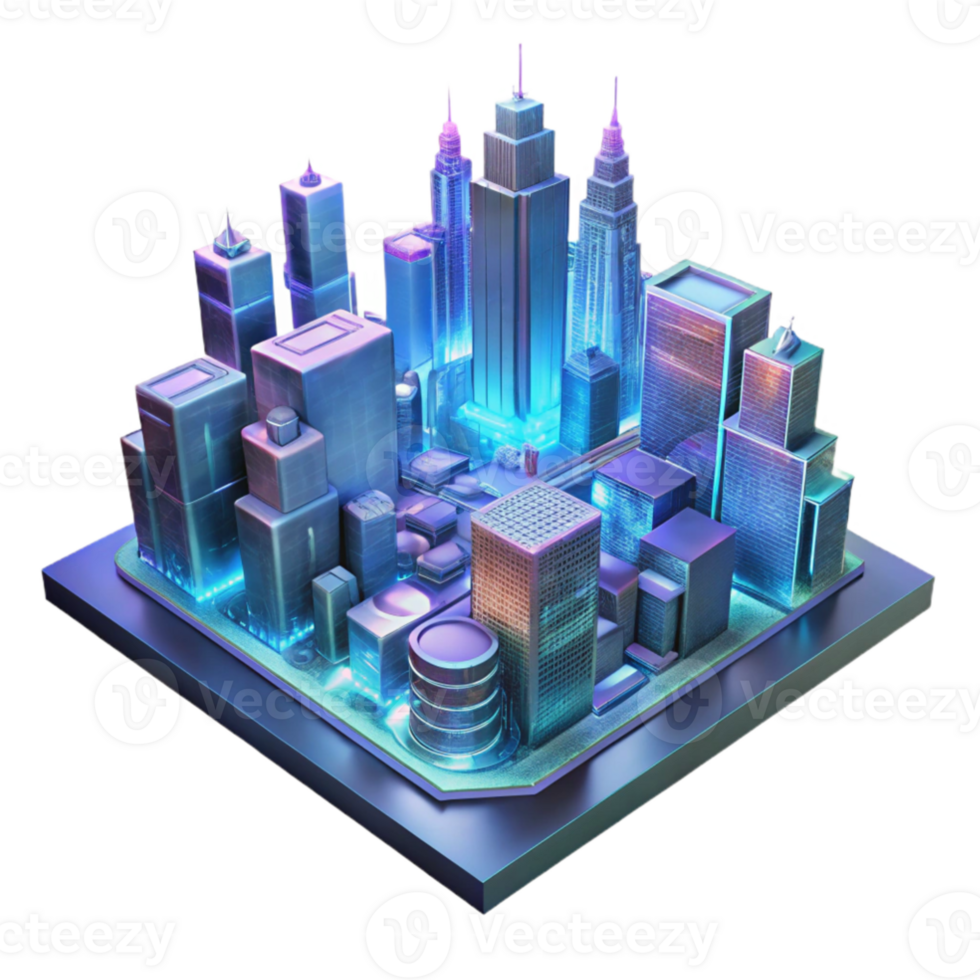 elegant rustic A towering holographic projection of a futuristic cityscape glitching and flickering, neon lights reflecting on a wet street, dark and gritty, cinematic style authentic png