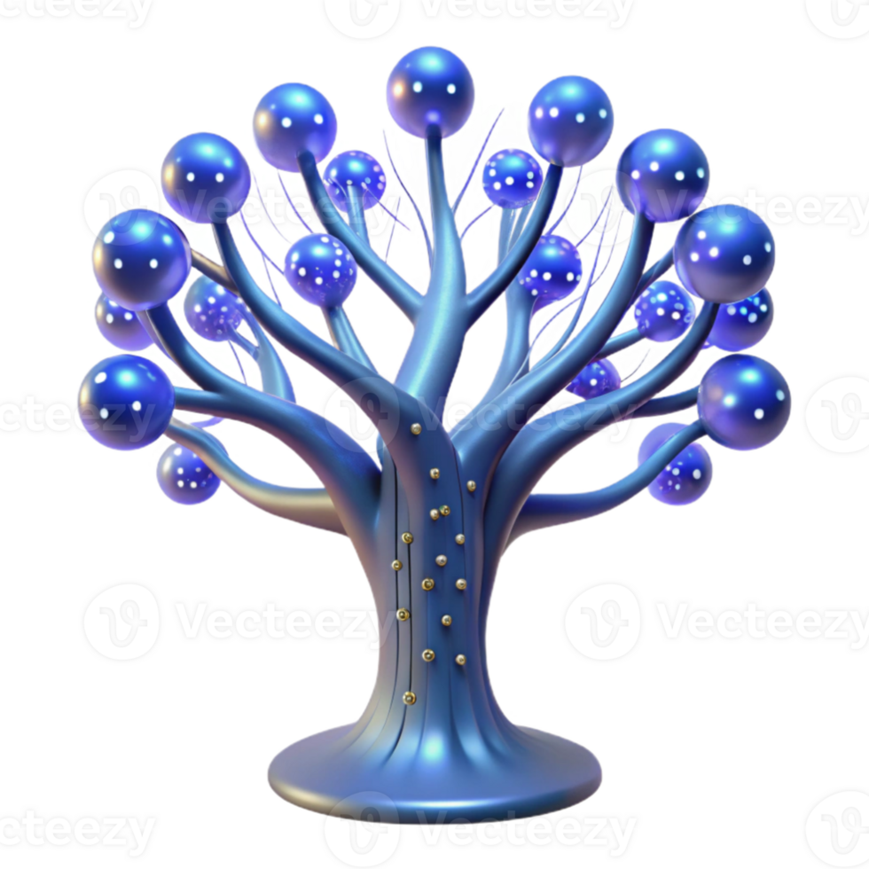 vibrant abstract A bioluminescent tree with data flowing through its branches, glowing ethereal light, fantasy style exclusive png