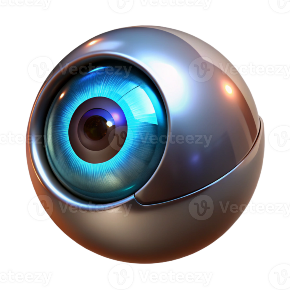 extraordinary contemporary A cybernetic eye staring intently, metallic reflections, dramatic chiaroscuro lighting, cyberpunk style original png