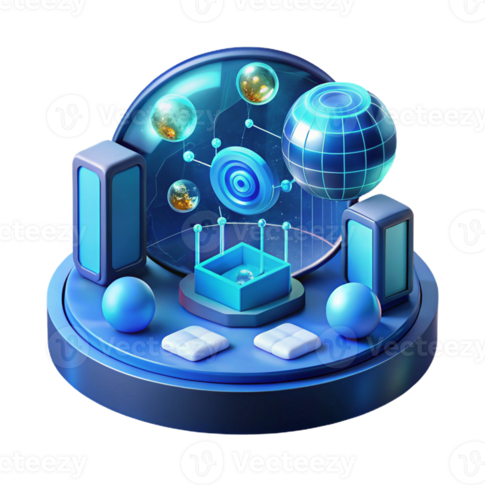 extraordinary modern A floating artificial intelligence interface displaying complex data visualizations, holographic projections, cool blue lighting, futuristic style detailed png