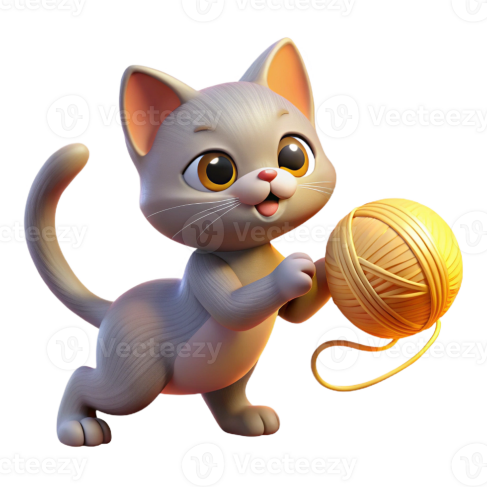 beautiful creative A playful kitten batting at a ball of yarn, light streaming in from a window, vintage children's book illustration style high resolution png