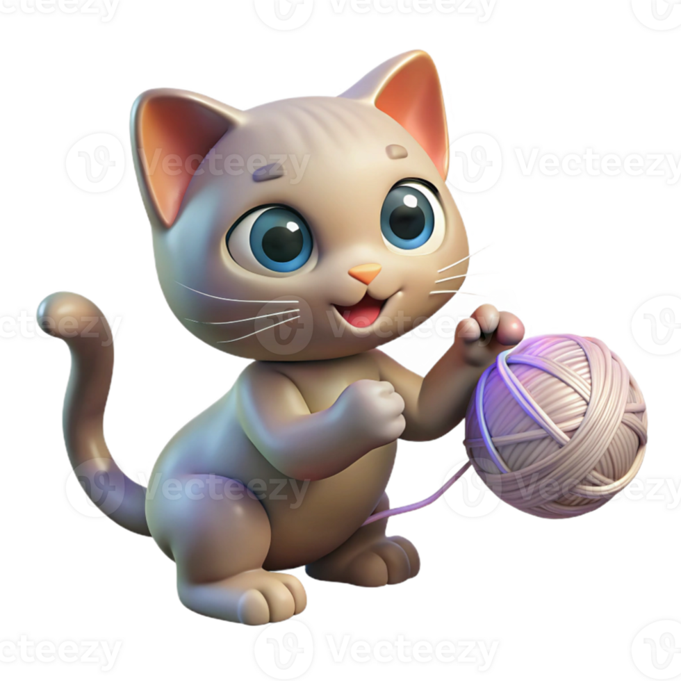 impressive modern A playful kitten batting at a ball of yarn, light streaming in from a window, vintage children's book illustration style high resolution png