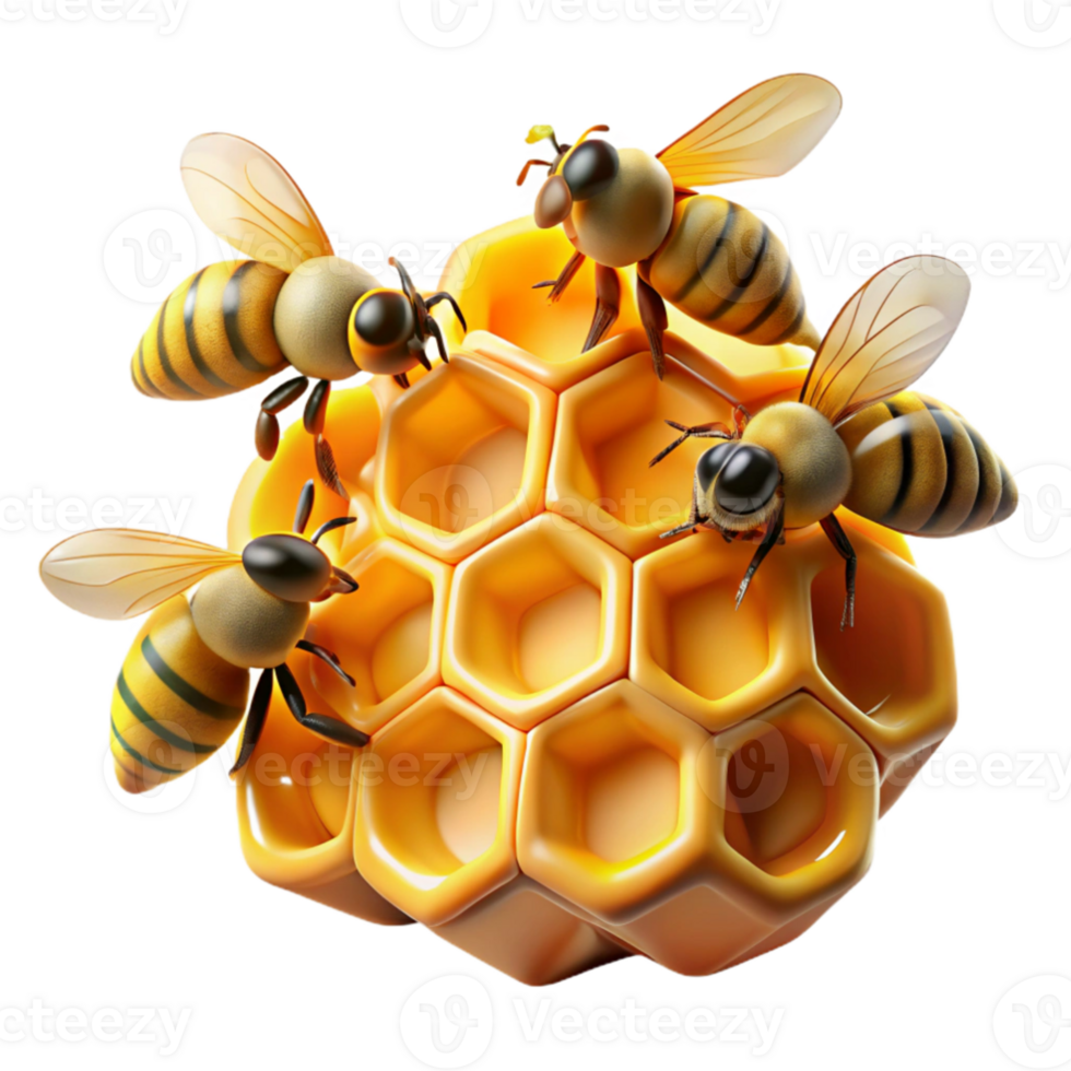 extraordinary modern A swarm of honeybees buzzing around a honeycomb, close up macro photography, golden light detailed png