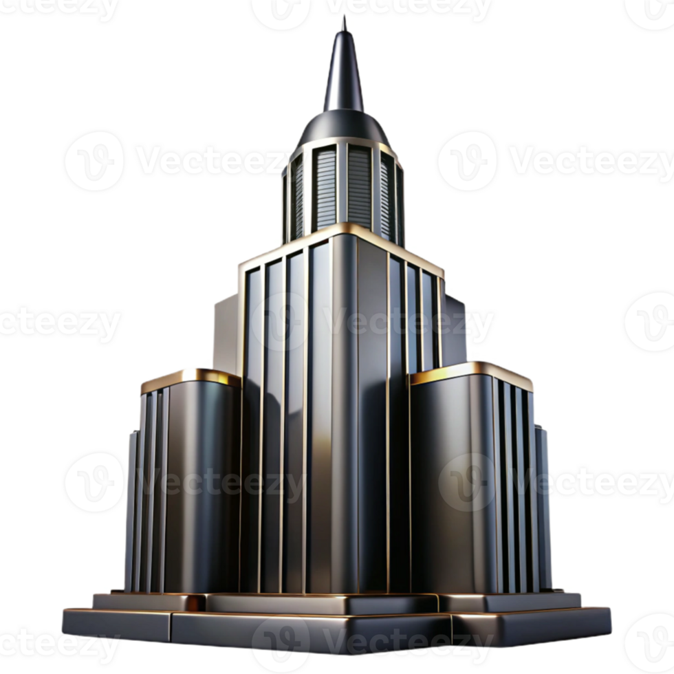magnificent rustic Art Deco skyscraper, chrome and black glass, sharp lines, volumetric lighting, high contrast, noir style detailed png