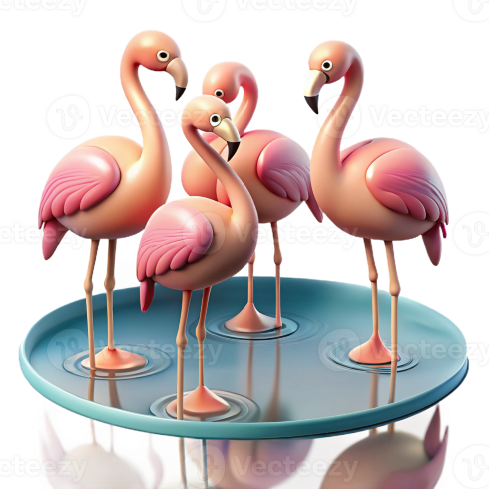 wonderful artistic A flock of flamingos standing in a shallow lake, their reflections shimmering in the water, pastel color palette, art deco style authentic png