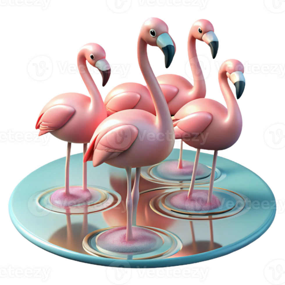 elegant modern A flock of flamingos standing in a shallow lake, their reflections shimmering in the water, pastel color palette, art deco style professional png