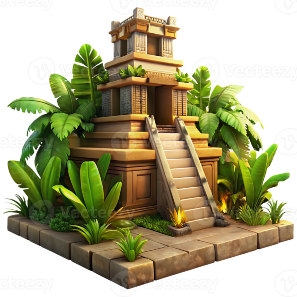impressive classic An ancient Mayan temple overgrown with jungle foliage, warm golden light, hyperrealistic detail, mystical atmosphere high resolution png