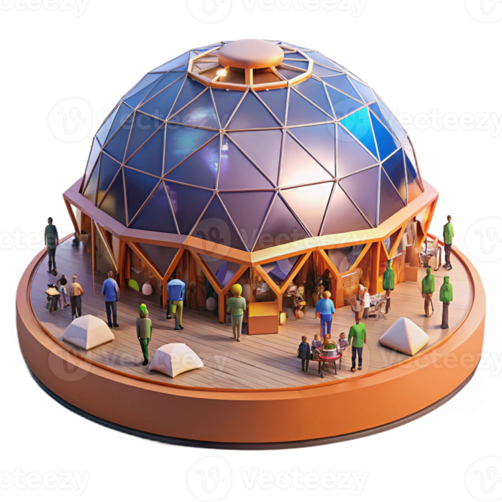 extraordinary abstract A bustling marketplace within a giant geodesic dome, vibrant colors, warm lighting, futuristic, crowded scene 4K png