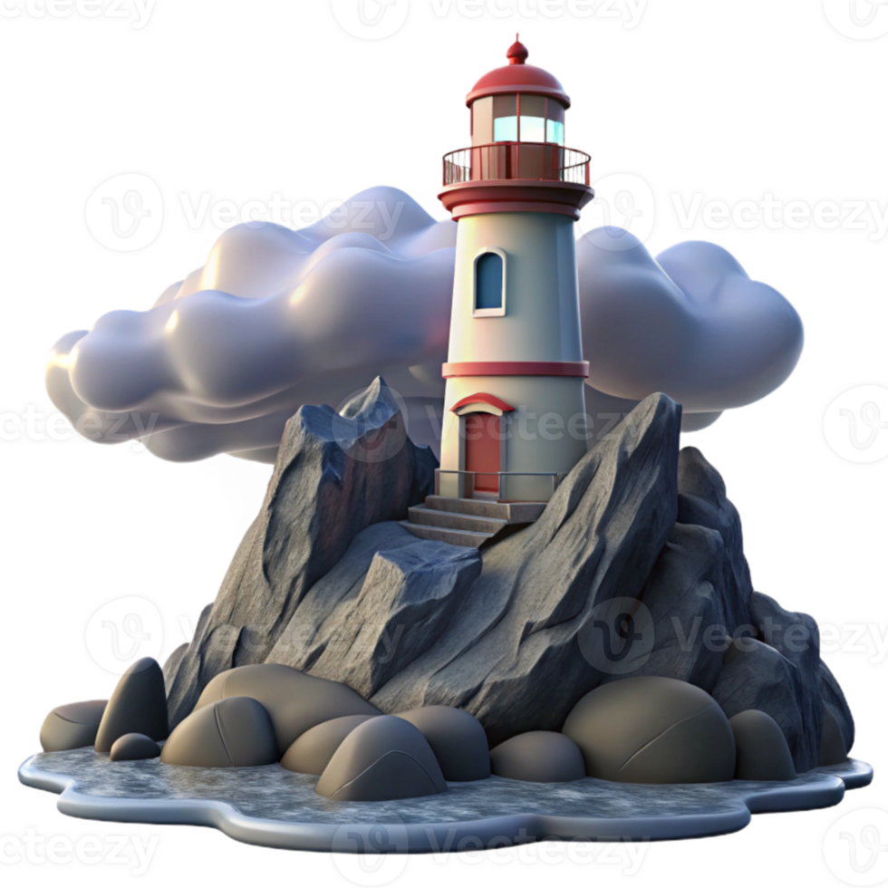 stunning traditional A solitary lighthouse on a rocky cliff, stormy seas, dramatic lighting, romantic style premium png